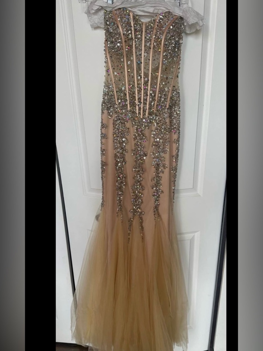 Jovani Nude Beaded Corset Prom Gown